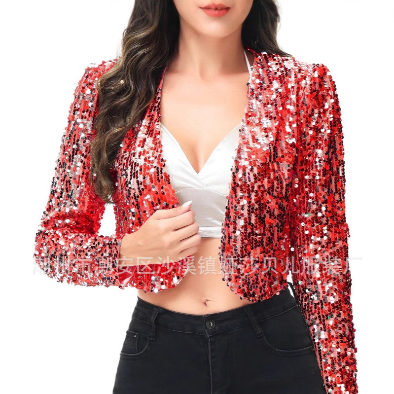 2025 Versatile Short Sequin Blazer Bingbing Sequin Vest Jazz Dance Performance Jacket