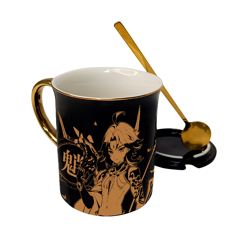 Mountain Elfquadratic element primary god game Zhong Li periphery comic ceramics capacity With cover spoon men and women currency gilding mark glass