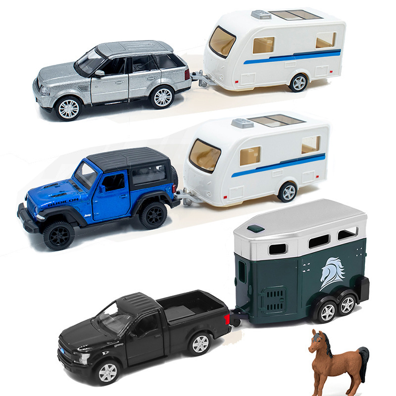 Ma Ke Da 5inch Alloy Land Rover Trailer Model Pickup Truck with Animal Transport Vehicle Carriage Camper Jeep