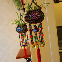 Yunnan ethnic rattan woven hanging basket green dill flower pot flower basket creative home pendant hanging restaurant bar decoration