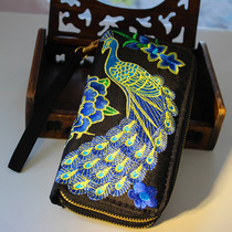 Original embroidered national style long wallet card ticket bag mobile phone bag double-layer lady hand-held hand bag