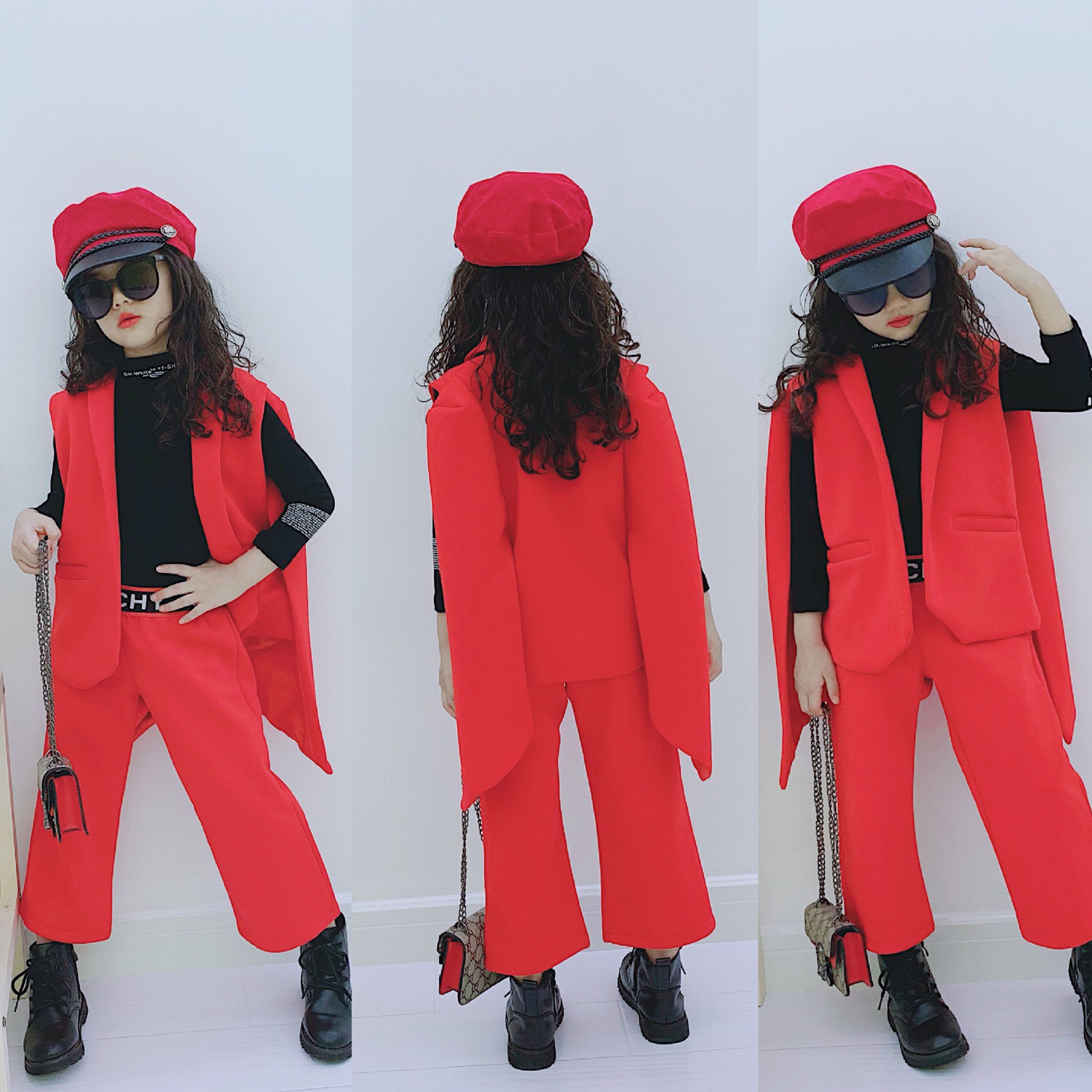 Spring and autumn new net red with the same style girl baby European and American fashion catwalk big-name fan children's two-piece suit suit