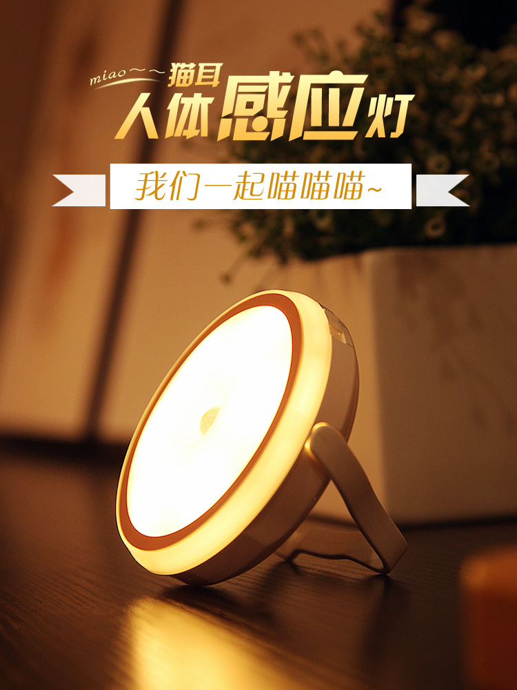 Human body induction night light Home bedroom bed head led aisle wardrobe powder room voice-activated rechargeable battery night light