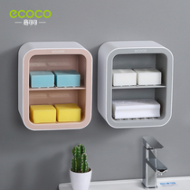 Double soap box suction cup non-perforated wall-mounted nail-free cover rack toilet creative drain soap box