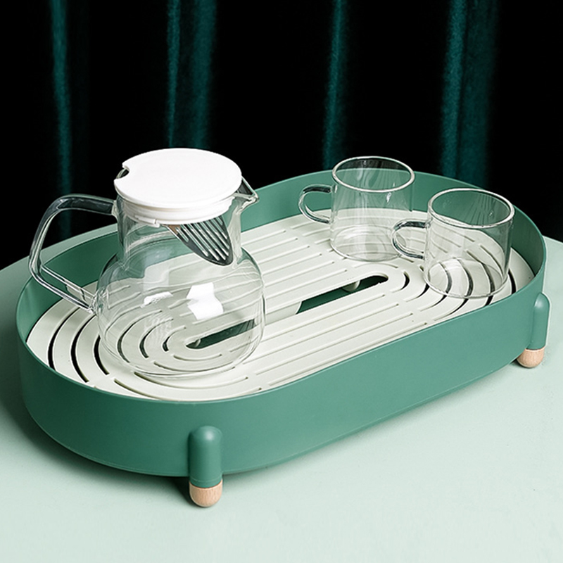 Rectangular tray household plastic creative tea cup tea tray living room tea table kitchen water cup double drain fruit tray