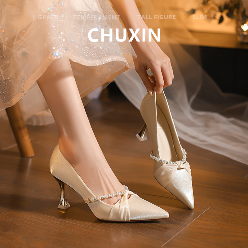 Elegant Bridal Shoes with a Fresh and Natural Style, Versatile for Both Wedding Dresses and Everyday Wear, Featuring a Stiletto Heel and Pointed Toe, Stunning High Heels That Are Comfortable and Can Be Worn Daily