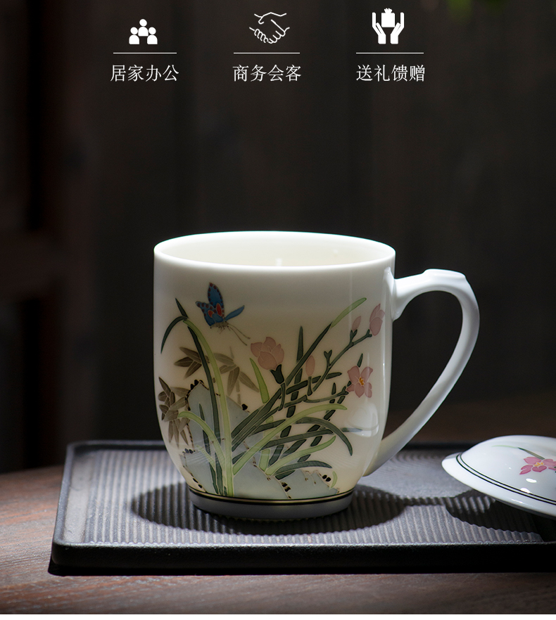 Liling porcelain teacup MAO ceramic cup with cover the large capacity of Chinese style restoring ancient ways of household glass cup with handle office meeting