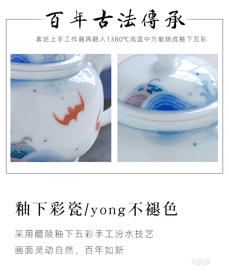 Under the glaze colorful checking made ceramic teapot kung fu tea set small single pot of belt filter domestic Chinese teapot