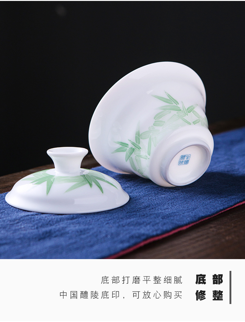 Under the liling porcelain glaze color hand - made kung fu tea set tureen home tea bowl thin foetus ceramic cups lid cup