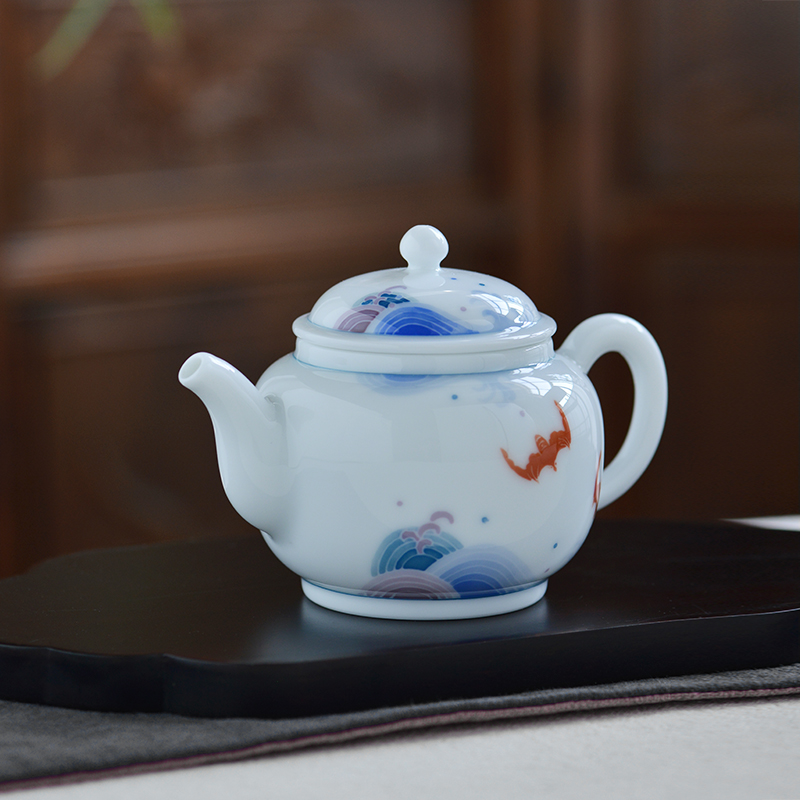 Under the glaze colorful checking made ceramic teapot kung fu tea set small single pot of belt filter domestic Chinese teapot