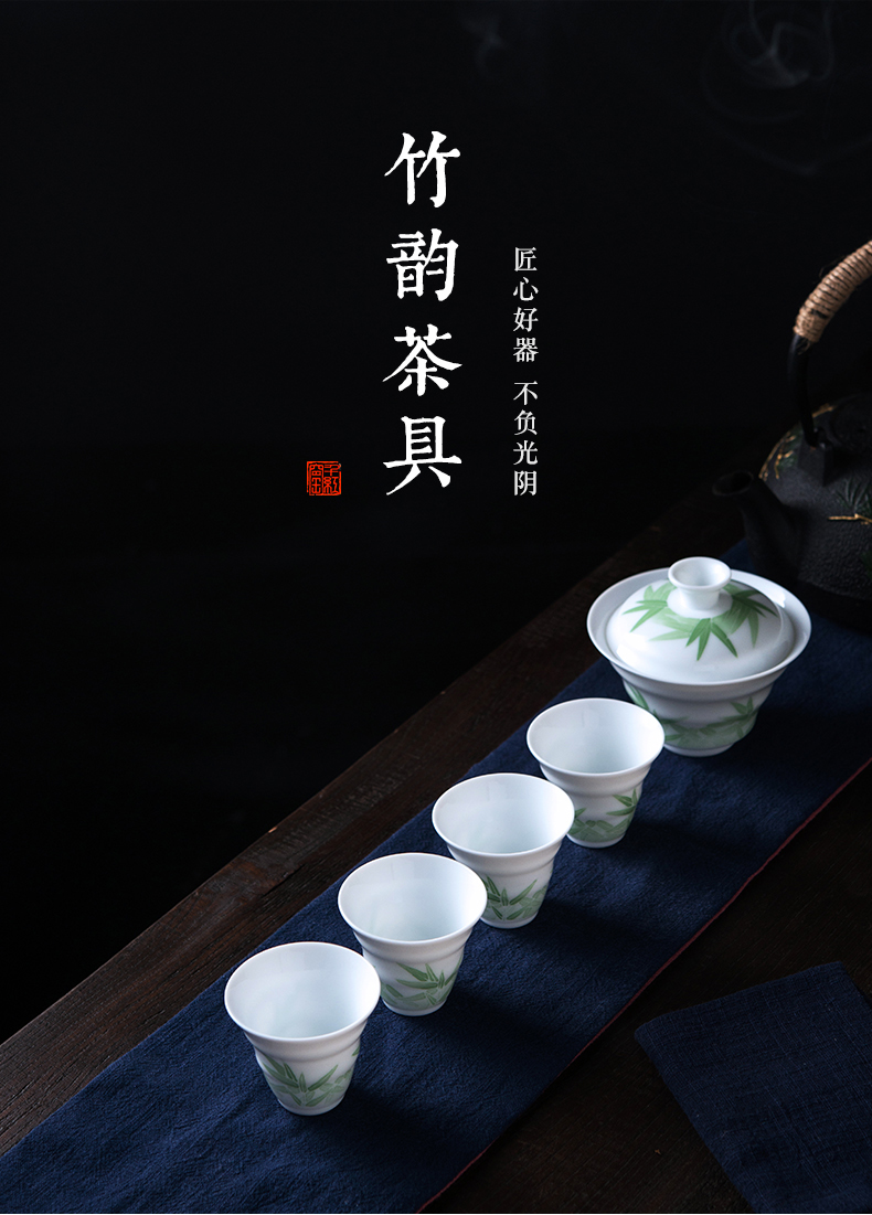 Under the liling porcelain glaze color hand - made kung fu tea set tureen home tea bowl thin foetus ceramic cups lid cup