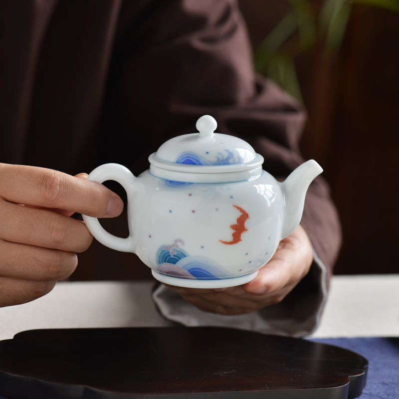 Under the glaze colorful checking made ceramic teapot kung fu tea set small single pot of belt filter domestic Chinese teapot