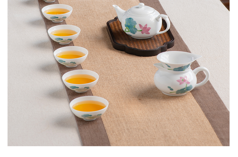 Thousand red up ceramic tea set suit household contracted style under the glaze color hand - made lotus six small sets of kung fu tea set