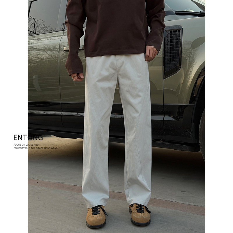 Entong Light Gray Simple Versatile Thin Casual Pants Men's 2026 New American Style Trendy Loose Long Pants