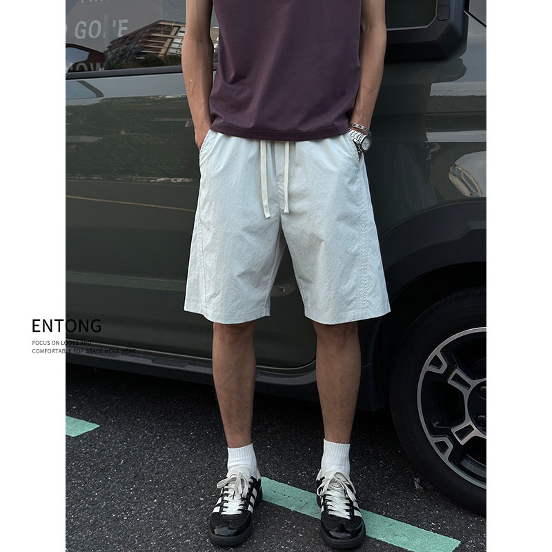 Entong夏季薄款速干斜切短裤男夏外穿美式大尺码宽松运动休闲五分裤