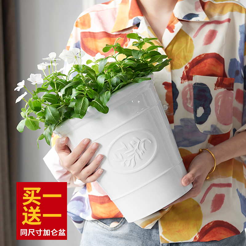 Imitation ceramic moon season Gold Ge large flower pot creative personality plastic balcony white palm flower pot Nordic minimalist gardening basin