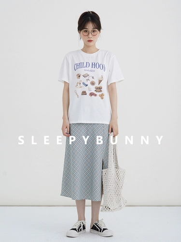 瞌睡兔 Летняя модная футболка для отдыха, оверсайз, круглый воротник