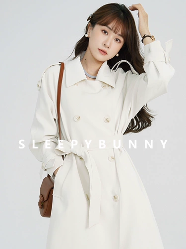 瞌睡兔 Белое осеннее пальто, куртка, плащ, в британском стиле, свободный крой, подходит для подростков