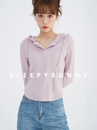 瞌睡兔 Синяя осенняя японская приталенная толстовка с капюшоном, трикотажный лонгслив для отдыха, по фигуре, подходит для подростков