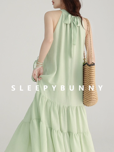 瞌睡兔 Ретро летнее платье без рукавов, длинная юбка, французский ретро стиль, оверсайз