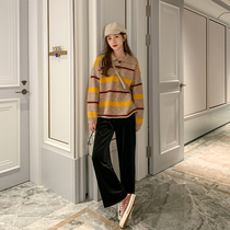  Sleepy rabbit gold velvet wide leg pants womens 2020 new black high waist loose drop sense fashion casual pants trousers