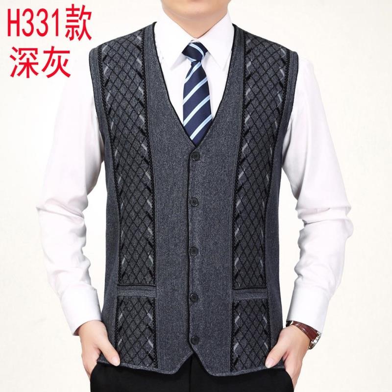 Mùa thu và mùa đông trung niên của nam giới dày cardigan áo len vest cha kích thước lớn áo len vest ông già vest vest