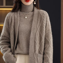 Autumn and winter new temperament 100% pure cashmere sweater womens round neck retro full body jacquard thickened warm top