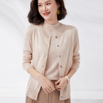 Spring and autumn new 100% pure wool cardigan womens round neck thin sweater coat loose short knitted cashmere outer wear