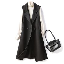 Vest coat women 2021 high end winter long sleeveless knee suit dress Korean slim black double face