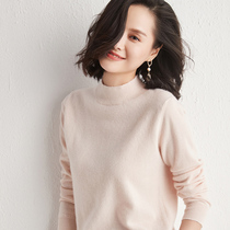 New autumn and winter 100% cashmere bottoming sweater ladies pile collar jacquard solid color soft knitted cashmere sweater