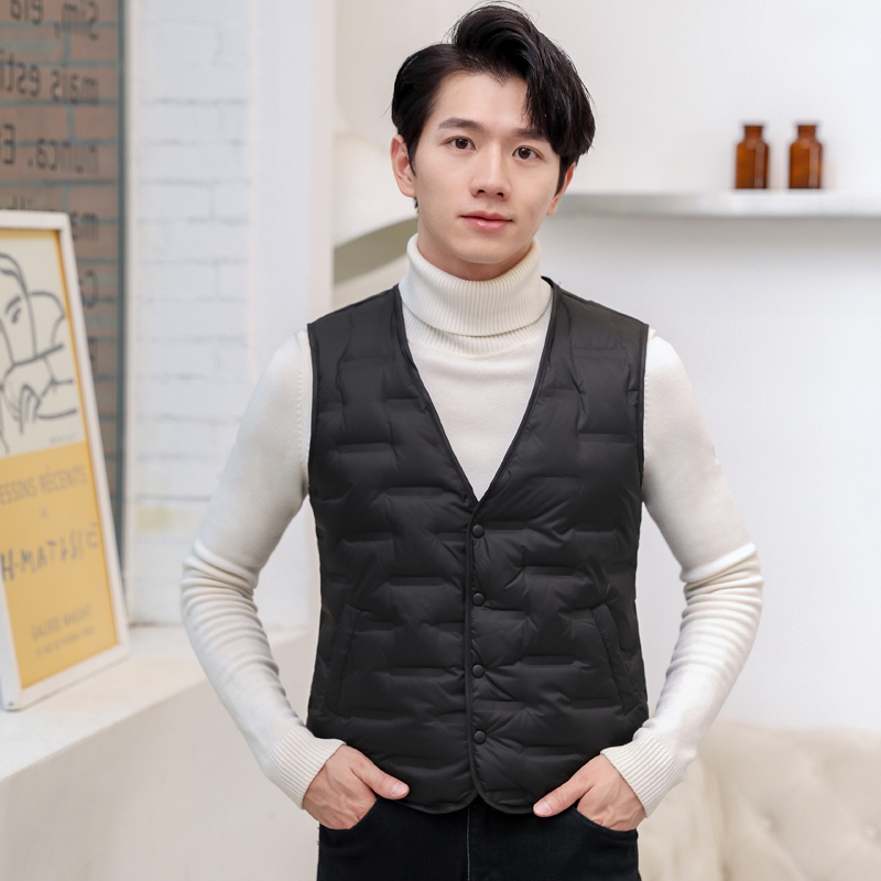 Fashion new casual duvet waistcoat men's autumn winter wear light and thin big code warm vest horse holder liner Camshoulder-Taobao