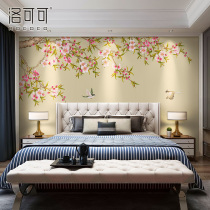 Chinese style bedroom Chinese living room TV background wall painting wallpaper Gongbi peach blossom study wallpaper Hand-painted wall cloth