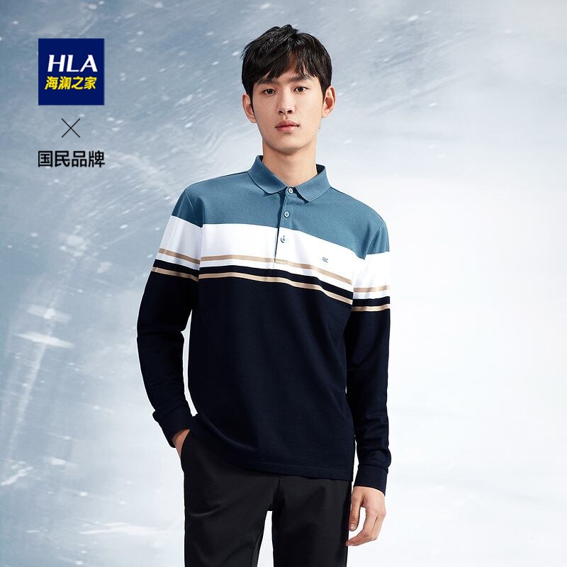 HLA Hailan House Coloured Stripes Long sleeves POLO Shirt 22 Spring new breathable Pearl ground blouse-Laurenma Ball T-shirt man