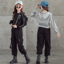 Girls  short hooded sweater 2021 autumn new middle and large childrens personality western style printing casual long-sleeved jacket trend