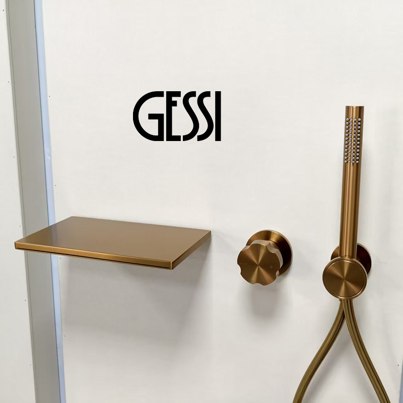 Italian Gessi All-Copper Concealed Wall-Mounted Bathtub Side High-Flow Waterfall Hot and Cold Water Faucet with Showerhead