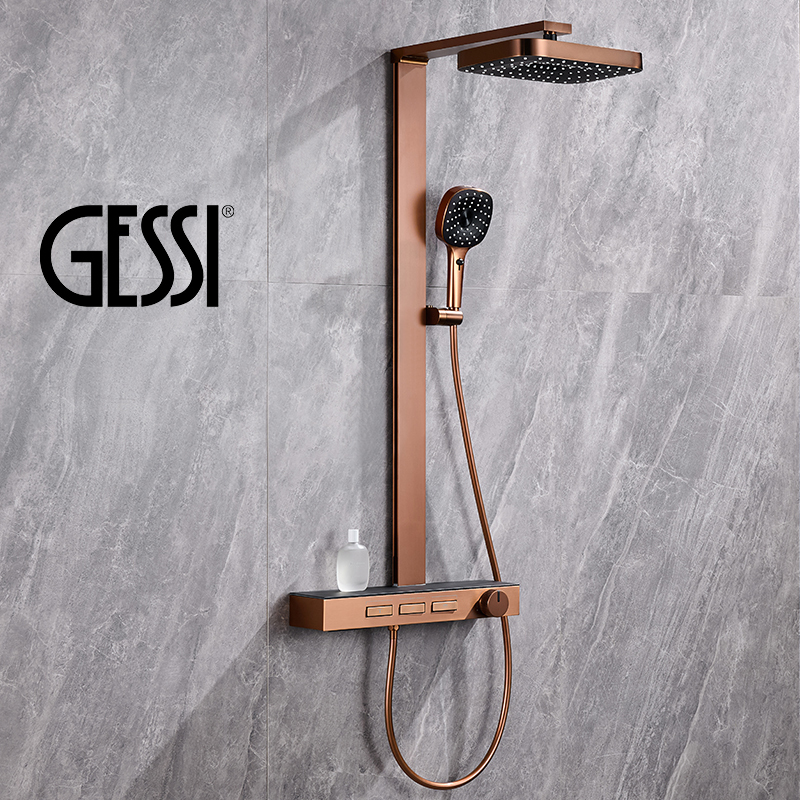 Gessi Italian All-Copper Exposed Piano Key Wall-Mounted Hot and Cold Bathroom Shower Head with Pressure Boosting