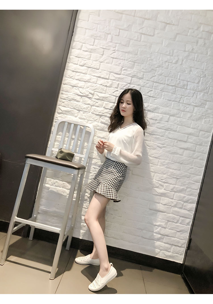 150 cm ngắn nhỏ cộng với kích thước nhỏ XS đuôi cá váy 2018 mùa hè lá sen váy váy kẻ sọc màu đen và trắng chân váy kaki