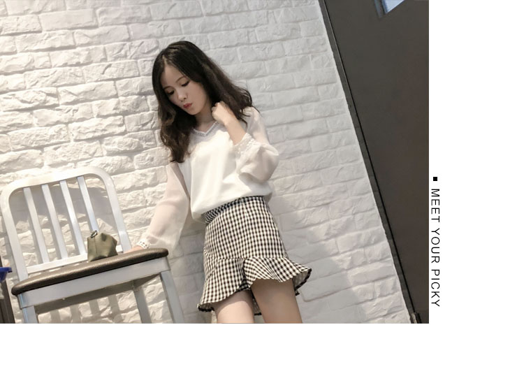 150 cm ngắn nhỏ cộng với kích thước nhỏ XS đuôi cá váy 2018 mùa hè lá sen váy váy kẻ sọc màu đen và trắng chân váy kaki