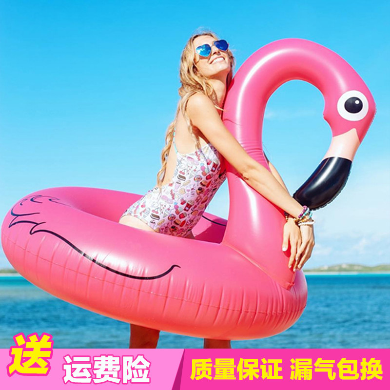 Pink cute flamingo swimming ring adult thickened life buoy underarm floating ring children inflatable water mount