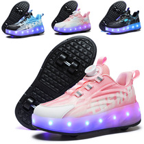 High-end children Storm Walking Shoes 2024 Girls shoes net Red Four Burst Boy Twin Wheel with light wheel Skate Skate Skate