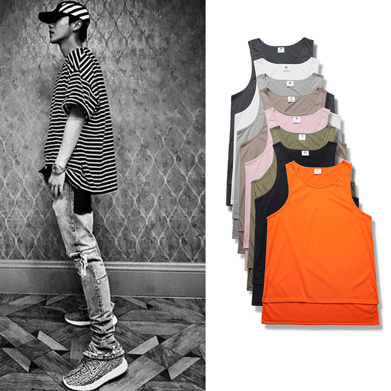 European and American High Street wild hem split Modal extended version of the sweat vest solid color men's and women's comfortable bottom vest