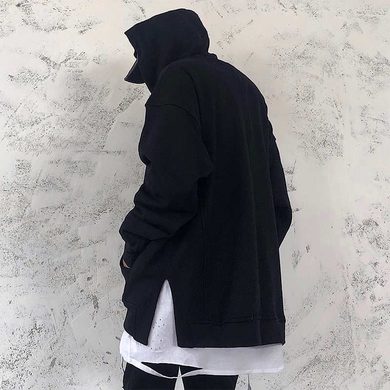 European and American street main line classic solid color split oversize terry hooded sweatshirt large size drop shoulder hoodie for men and women