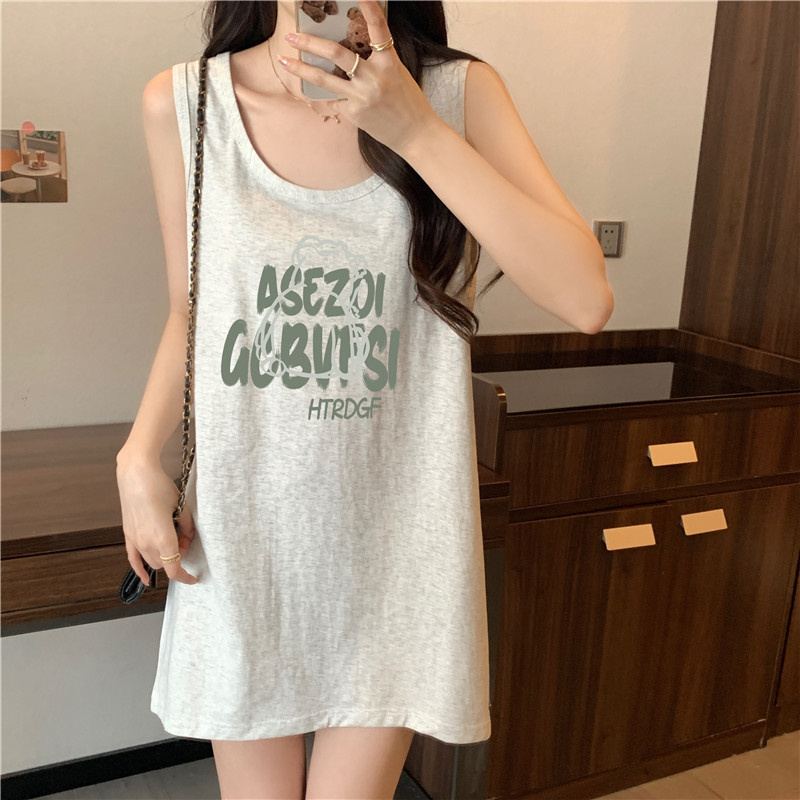 Sports Camisole Nightgown for Women, Summer Cartoon Sleeveless T-Shirt Nightgown, Can Be Worn Outside, Thin Cotton Home Wear