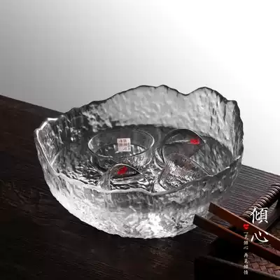 Japanese-style large hand-hammered glass tea washing water washing Jianshui Kung Fu tea accessories Fruit salad bowl water bowl construction