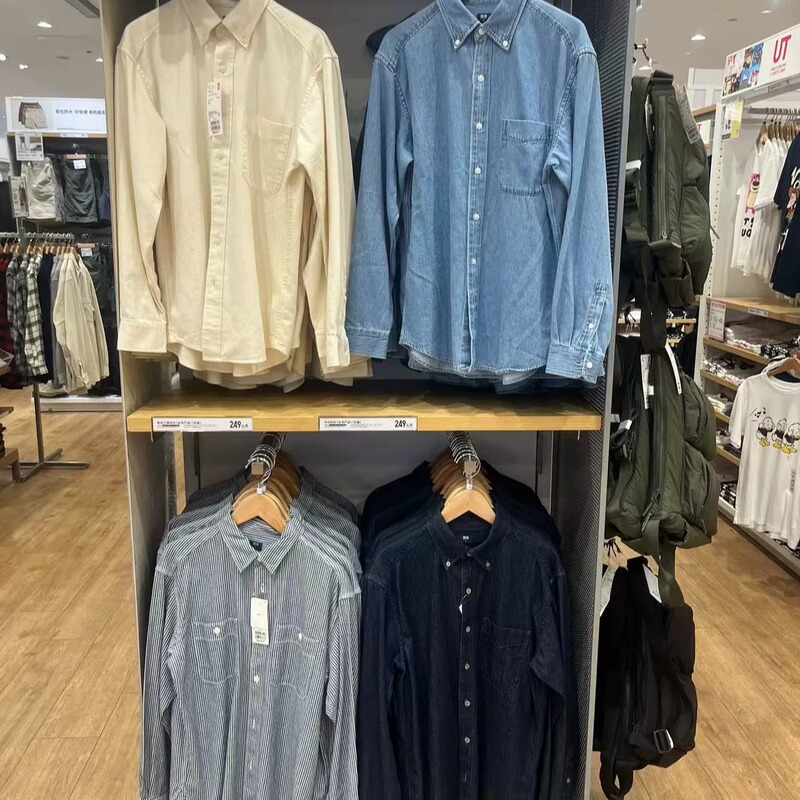 Uniqlo Men's and Women's Denim Shirt Jacket Washed Casual Shirt 474496/472896/474500