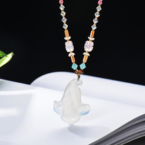 Lydia Kana magnolia chalcedony sweater chain high-grade temperament womens autumn and winter wild atmosphere retro pendant accessories