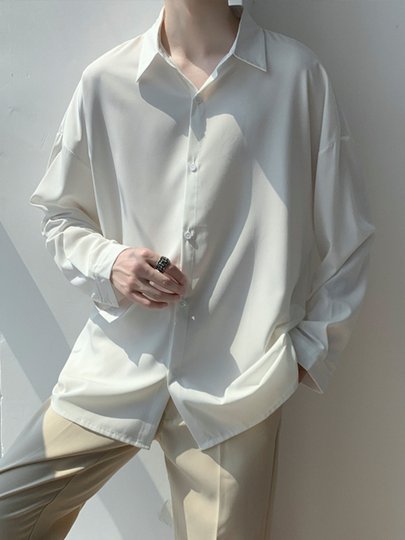 Летняя тонкая однотонная рубашка для мужчин, с длинными рукавами, повседневная, струящаяся, стильная, в гонконгском стиле, в японском стиле, свободная, быстросохнущая, солнцезащитная одежда из ледяного шелка.