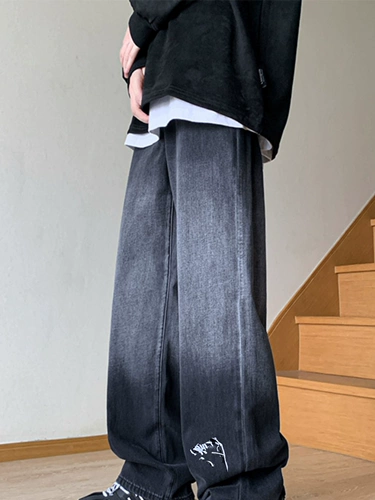 Демисезонные японские трендовые джинсы для отдыха, штаны, свободный прямой крой, градиент