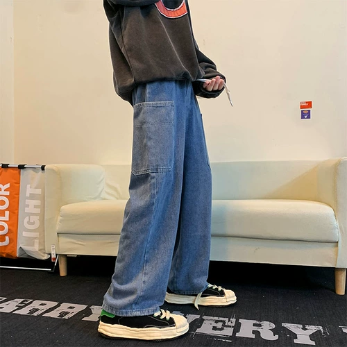Осенние трендовые прямые свободные джинсы для отдыха, штаны, в корейском стиле, свободный крой