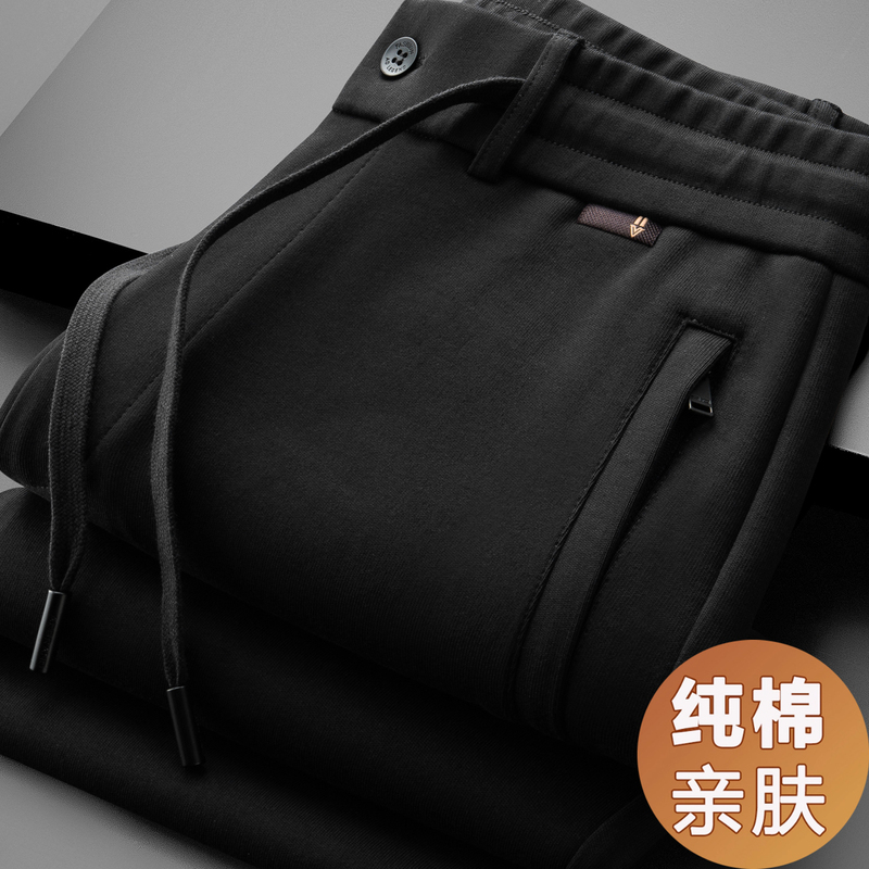 High-Quality Pure Cotton Sweatpants for Men, Autumn and Winter, Middle-Aged, Loose Straight-Leg White Casual Pants, Premium Winter Pants